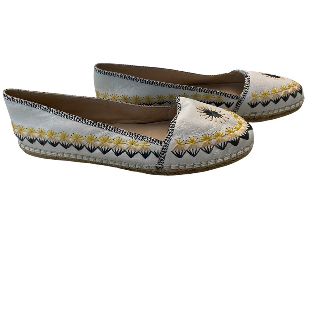 House of Harlow 1960 Leather Espadrille Flats White Embroidered Boho 38.5 / 8.5